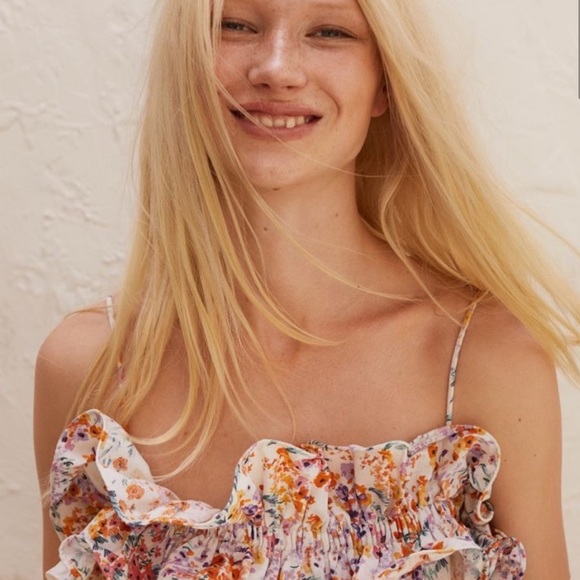 Floral Boho Linen Cotton Flounce Ruffled Sleeveless H&M DRESS -NWT - Picture 9 of 12